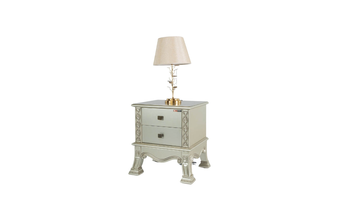 Decorative nightstand with a lamp on a white background